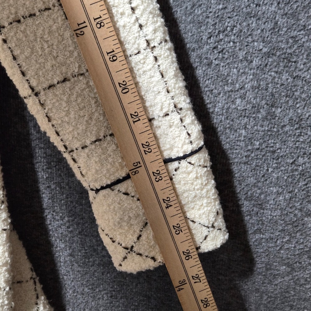 Free People Women's Check Grid Long Over Coat Jacket Sz 8 Ivory / Cream - Picture 8 of 11
